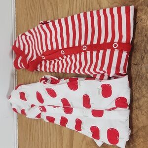 Mighty Goods  Red and White Apple Striped Kids Footies Size 3 Months